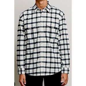 Filson Alaskan Guide Flannel Shirt Men's XXL Cream & Black Plaid #11012006